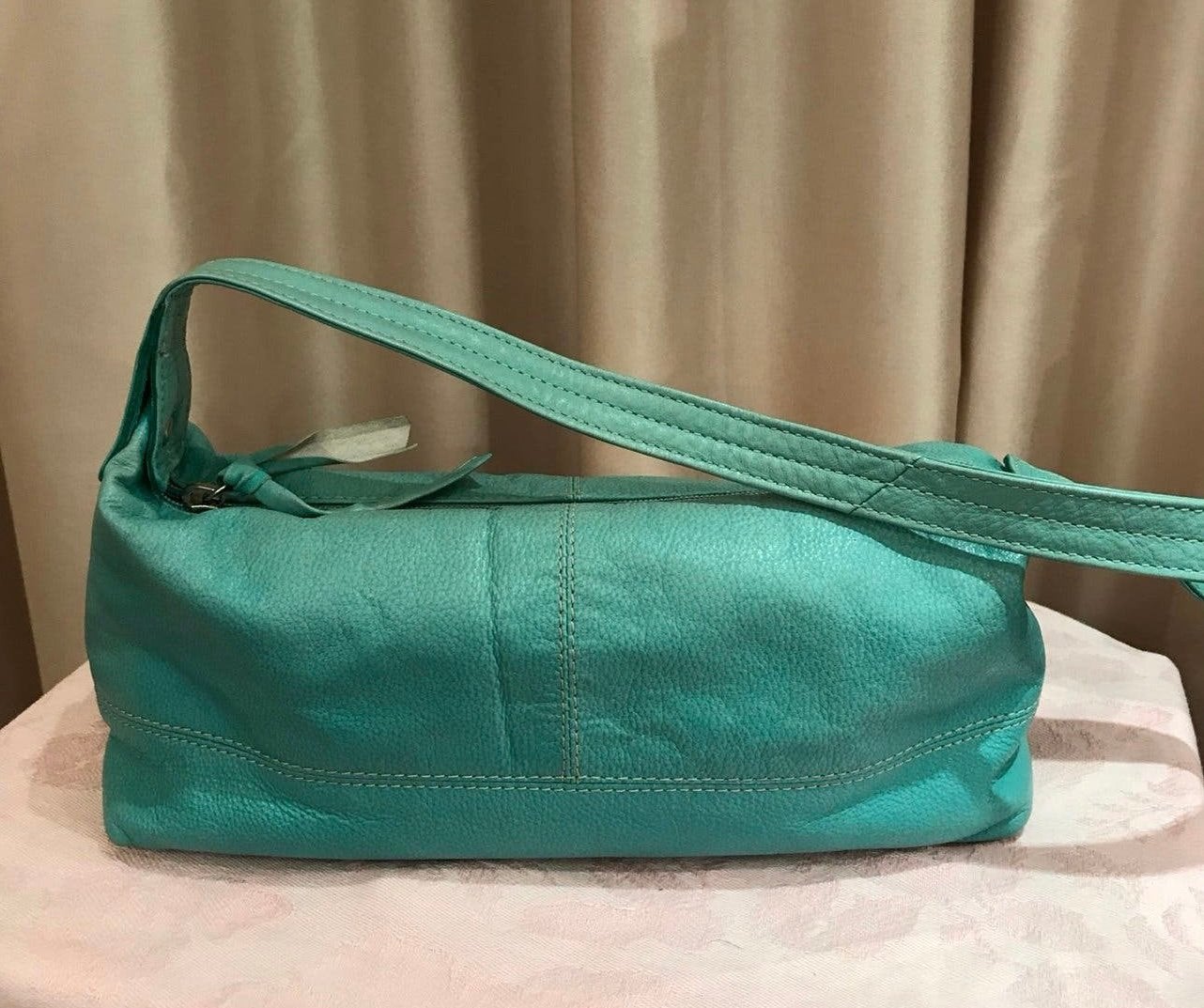 Turquoise leren tas, Ophalen of Verzenden, Zo goed als nieuw, Blauw, Handtas