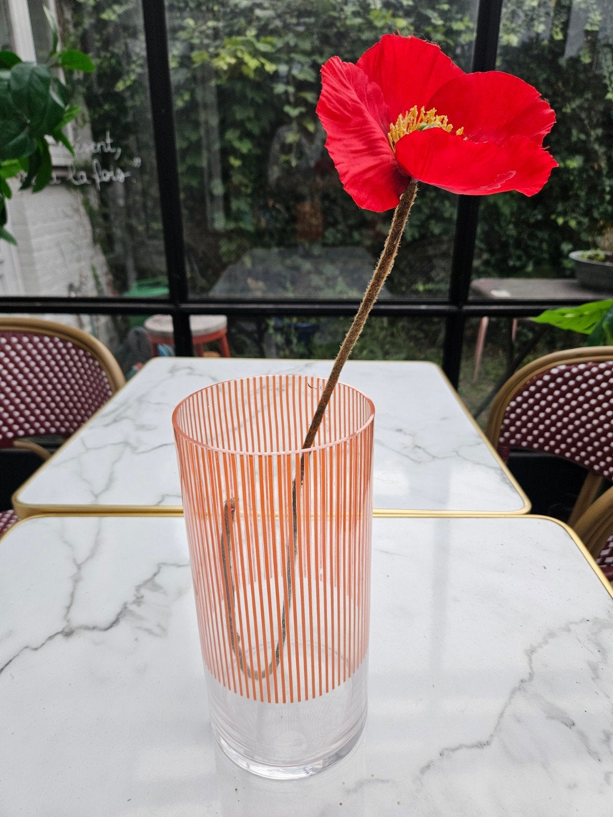 Vintage retro vaas, Ophalen of Verzenden, 27 cm, Oranje, Glas