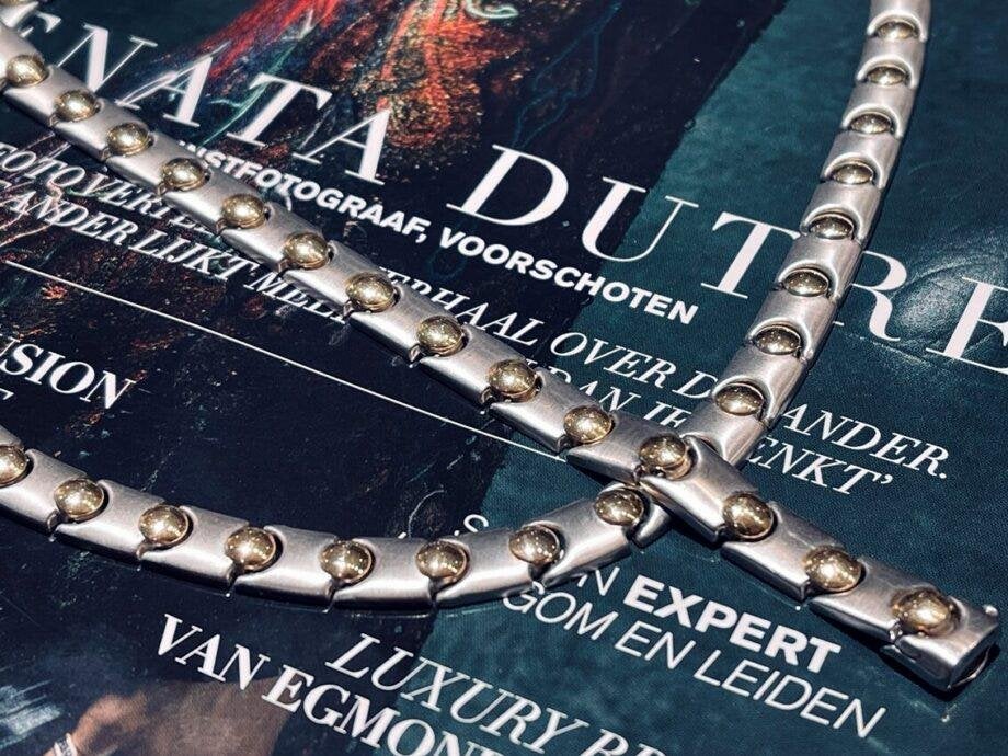 14 KRT SET — Witgouden Collier 45 cm + Armband 18,5 cm, Ophalen of Verzenden, Zo goed als nieuw, Info@kleenedelmetalen.nl, Goud