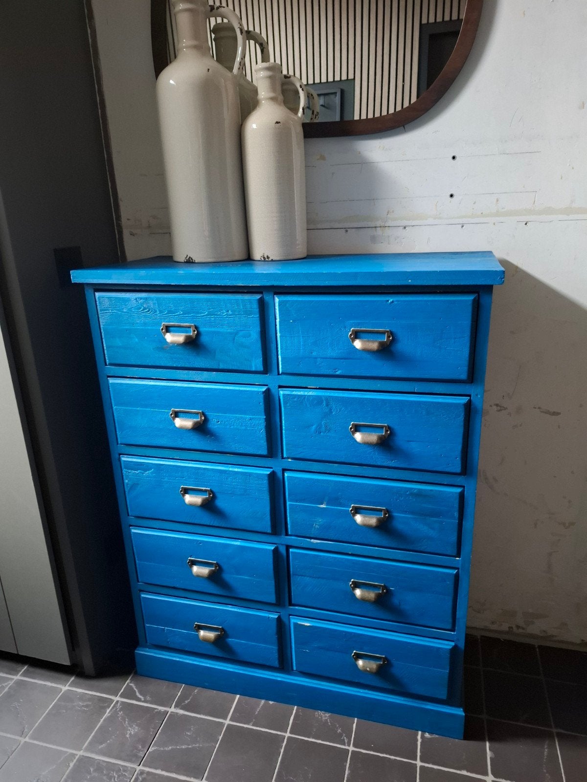 Mooi blauw ladekastje/apothekerskastje, Ophalen, 5 laden of meer, 100 tot 150 cm, 50 tot 100 cm