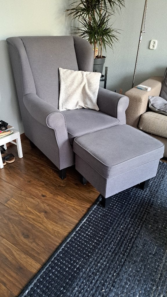 Fauteuil met hocker., Ophalen, Gebruikt, 75 tot 100 cm, 75 tot 100 cm