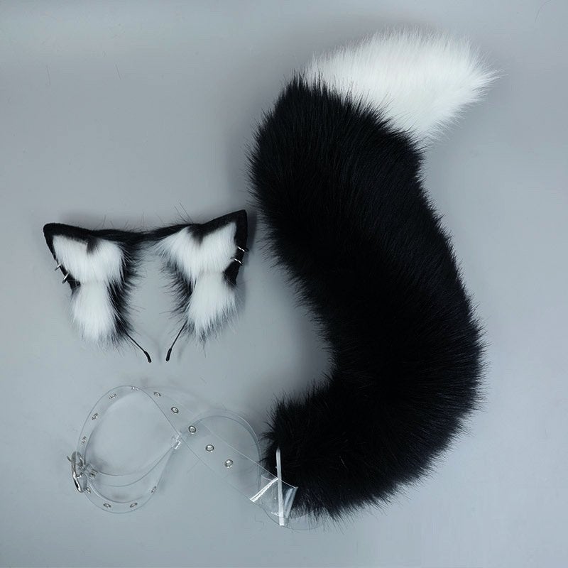 Zwarte Vossenstaart En Oren Furry Fursuit Fur Vos Staart, Verzenden, Nieuw, Overige typen