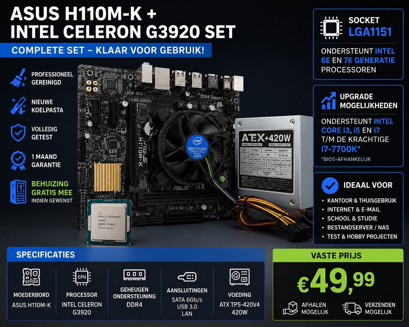 🔥ASUS H110M-K + G3920 Set | socket 1151 | Garantie ✅, Asus, LGA 1151, Micro atx, DDR4