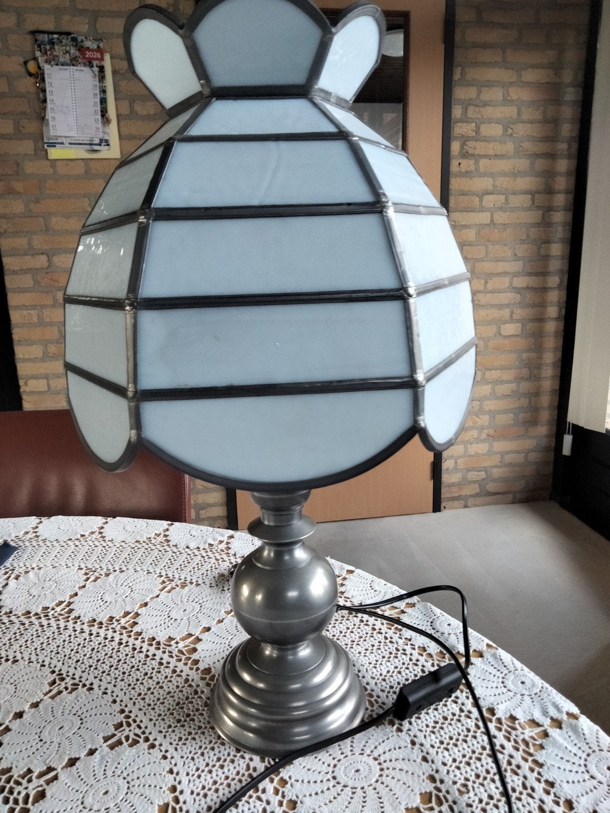 Tinnen tafellamp met glazen kap - 51 cm hoog, Ophalen
