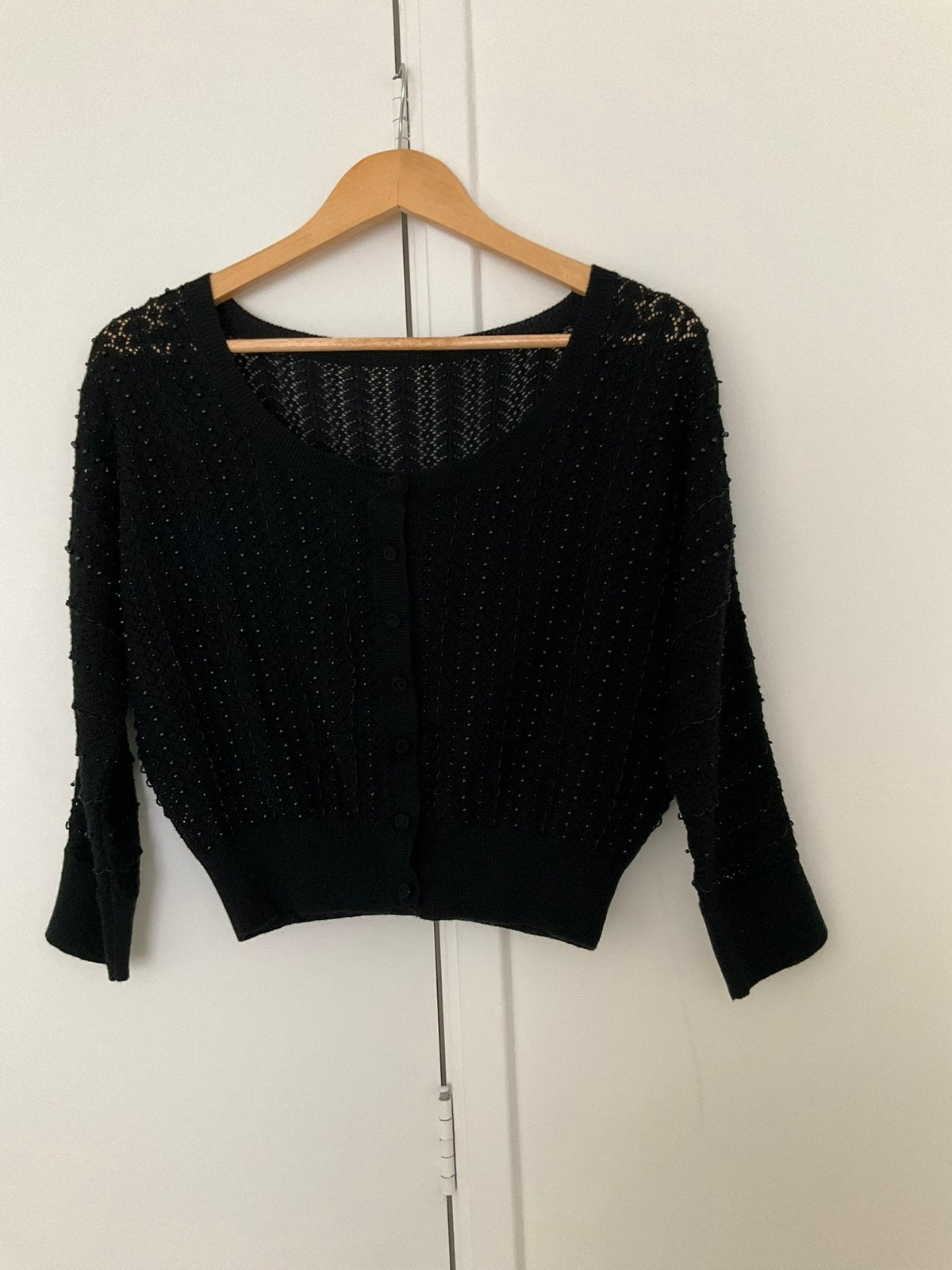 Elegant zwart feestelijk vestje – wol & spun silk – maat M, Maat 38/40 (M), Verzenden, Zwart, Lange mouw