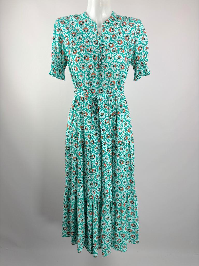 DVF DIANA VON FURSTENBERG Groen bloemen jurk  Maat S/M, Diana von Furstenberg, Ophalen of Verzenden, Zo goed als nieuw, Maat 36 (S)