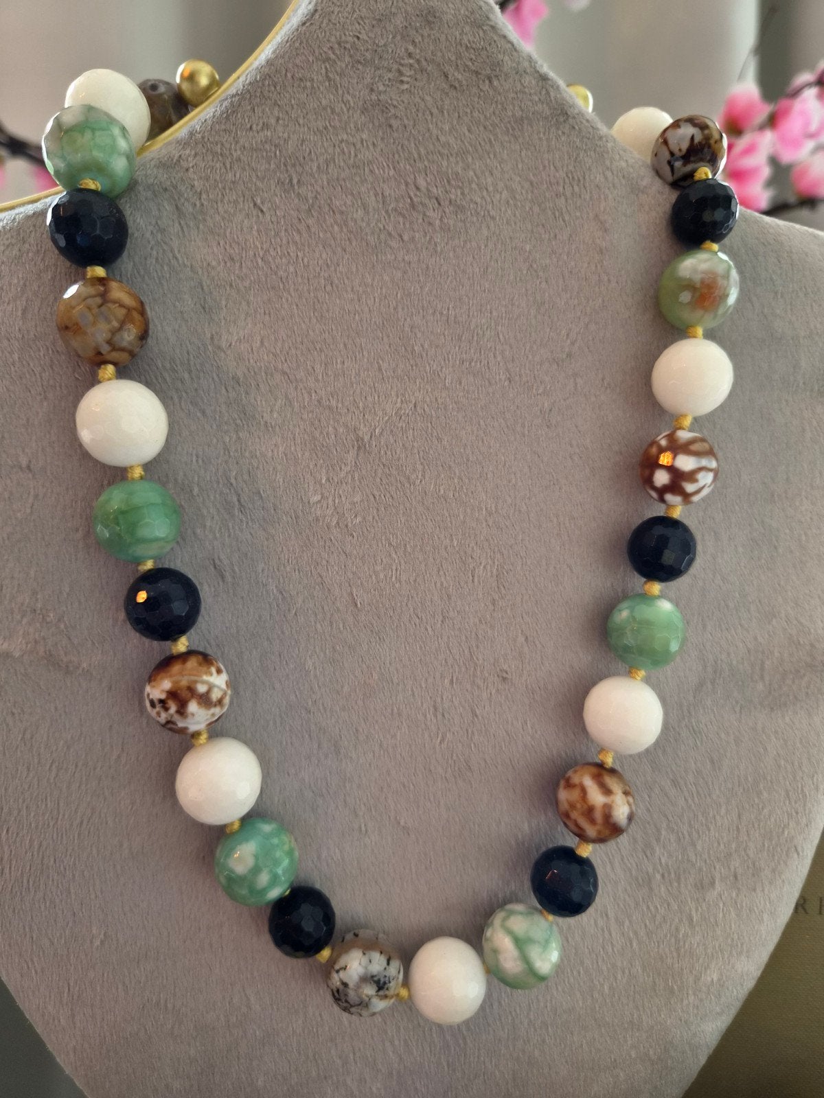 Prachtige Agaat Onyx Marmer Ketting - Facet Geslepen 48 cm, Sieraden, Tassen en Uiterlijk, Kettingen, Ophalen of Verzenden