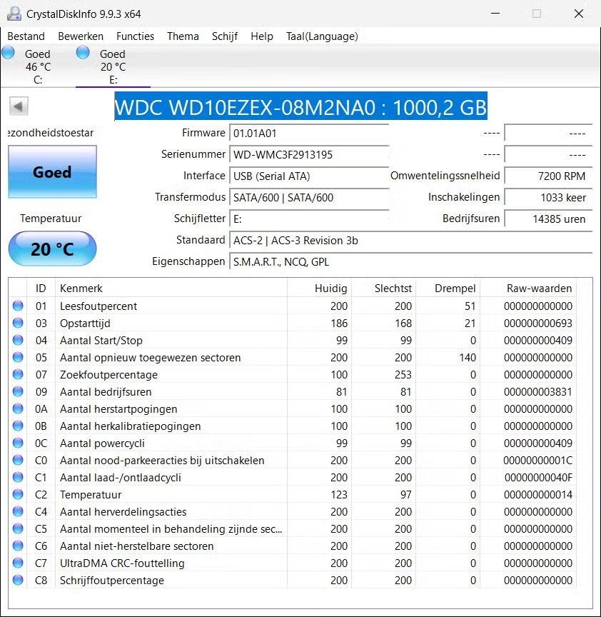 WD Blue 1TB 3,5 inch SATA HDD 7200 RPM – Getest (84), Computers en Software, Intern, Gebruikt, Desktop, SATA