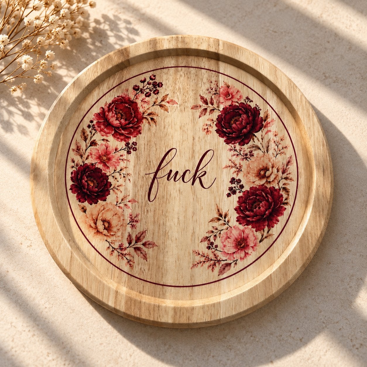 Decoratief houten bordje met bloemen en tekst, Ophalen of Verzenden, Nieuw, Meerkleurig, Hout