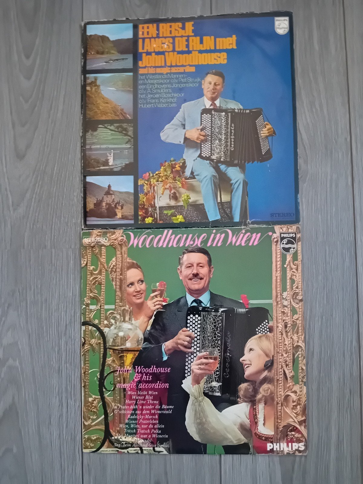 2x John Woodhouse LP's: Een Reisje Langs de Rijn & Wien, LP, Gebruikt, Overige genres, Ophalen of Verzenden