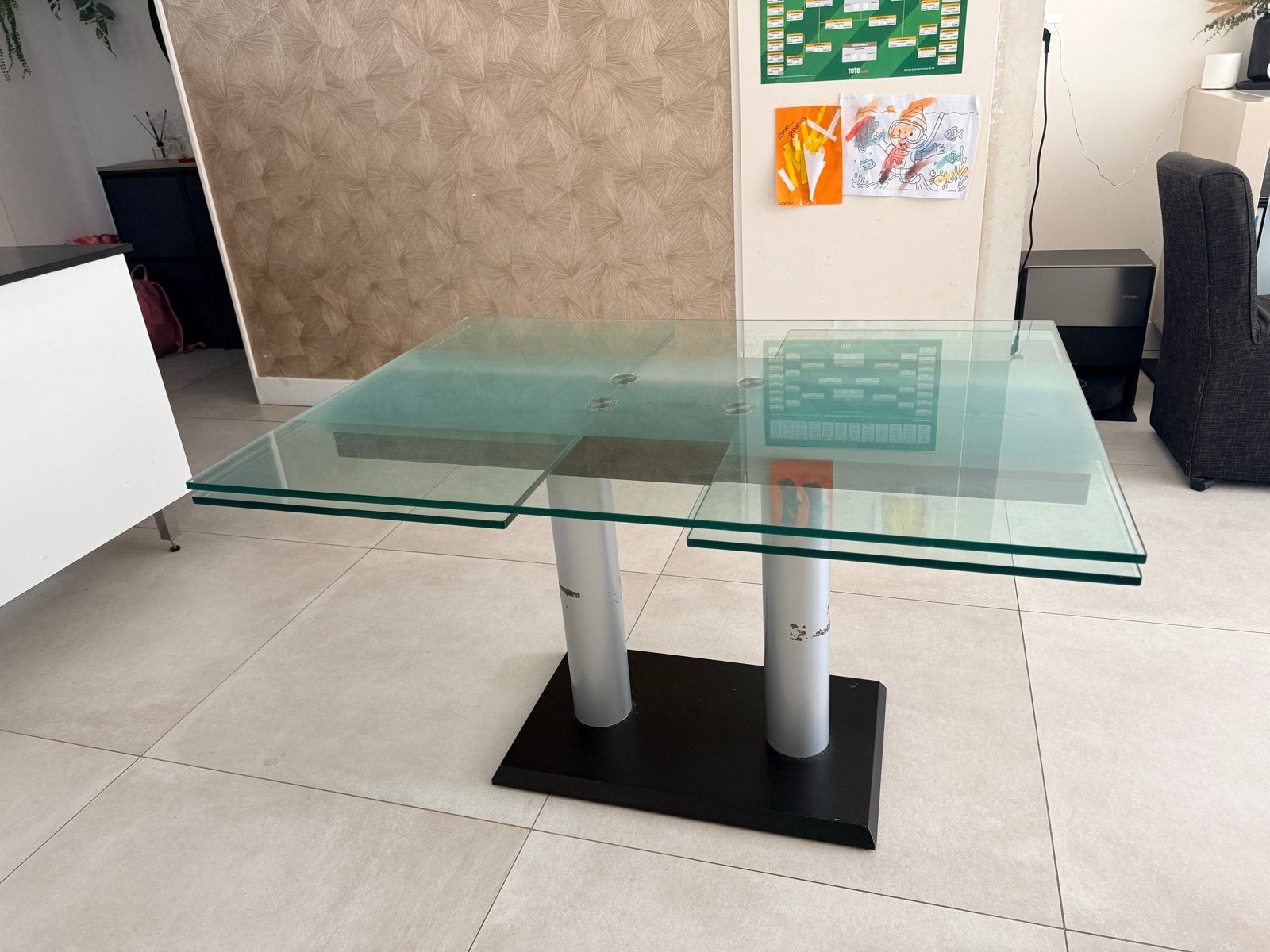 GRATIS OPHALEN: Gebruikte glazen eettafel uitschuifbaar, Ophalen, Gebruikt, 200 cm of meer, 50 tot 100 cm