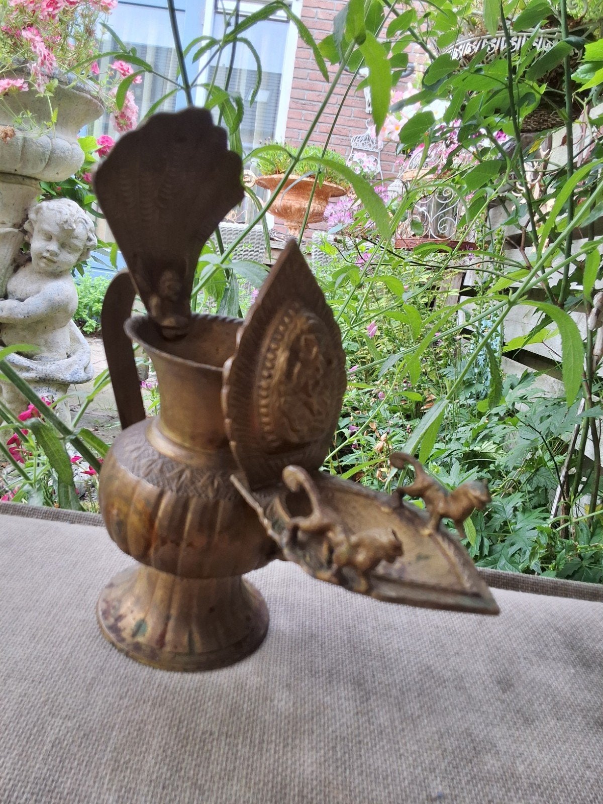 Antiek traditionele rituele olielamp nepal sukunda 19e eeuw, Ophalen of Verzenden