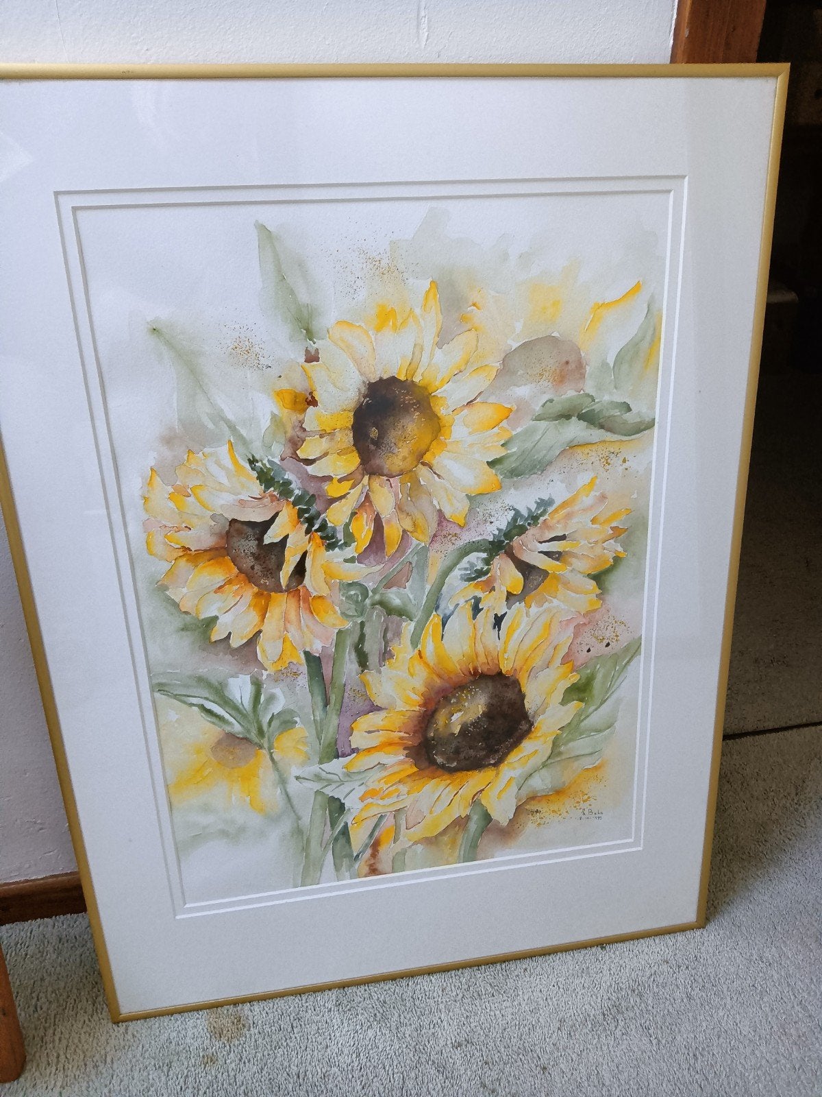Zonnebloemen, Aquarel schilderij., Ophalen, 50 tot 75 cm, Schilderij