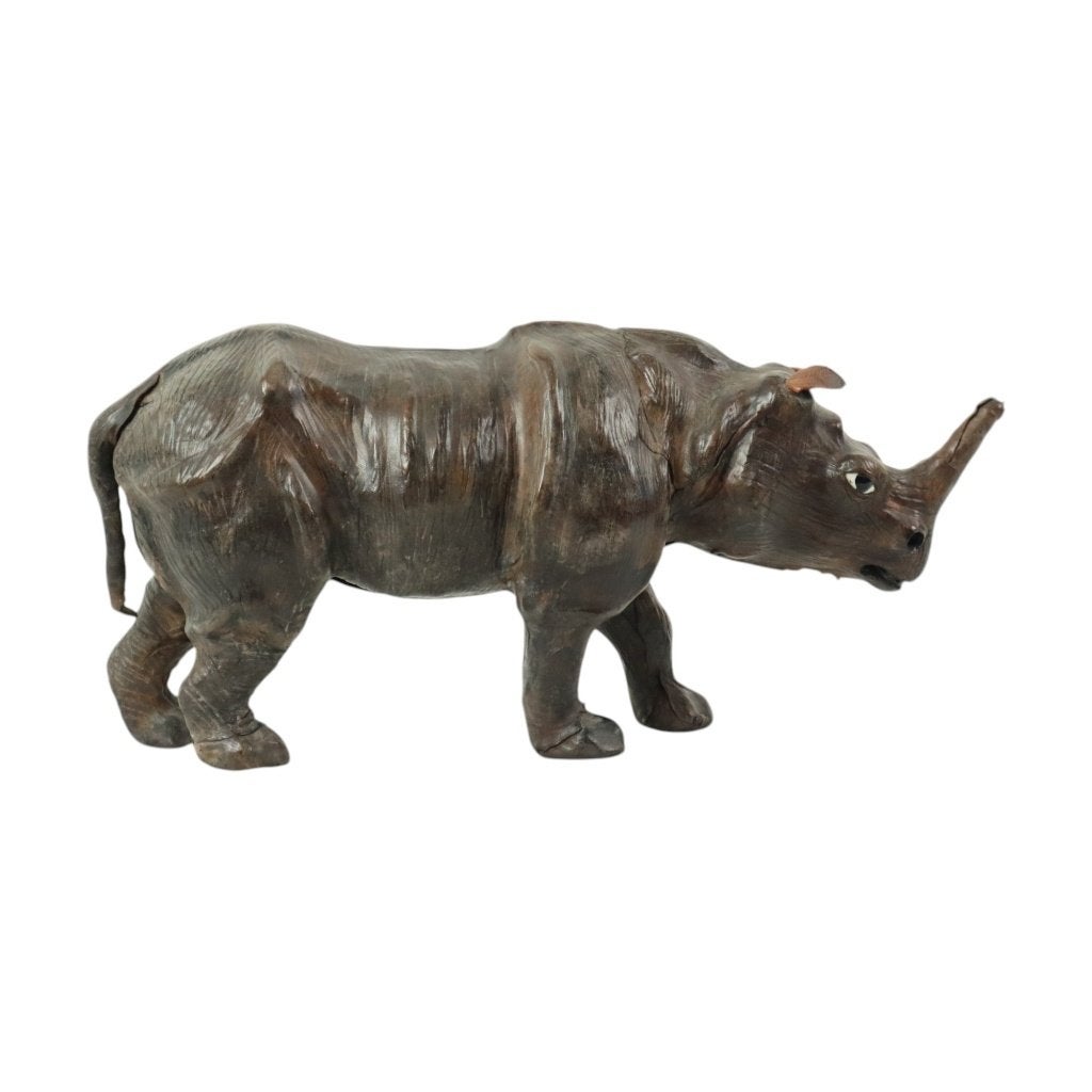 Mid Century Lederen Neushoorn Beeld Liberty of London 41cm, Ophalen of Verzenden, Gebruikt, Dier