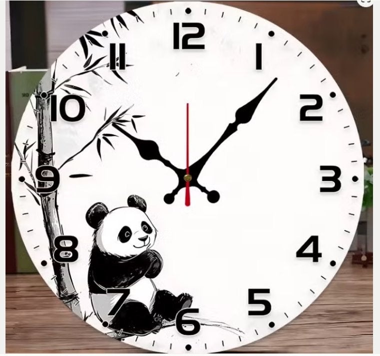 Ronde wandklok van hout Panda (25cm), Ophalen of Verzenden, Nieuw, Wandklok