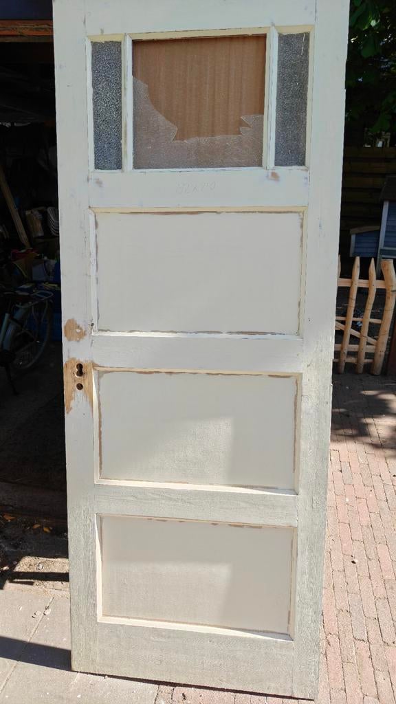 Jaren '30 Bruynzeel paneeldeur 82x210cm - opknapper, Ophalen, Gebruikt, 80 tot 100 cm, Binnendeur