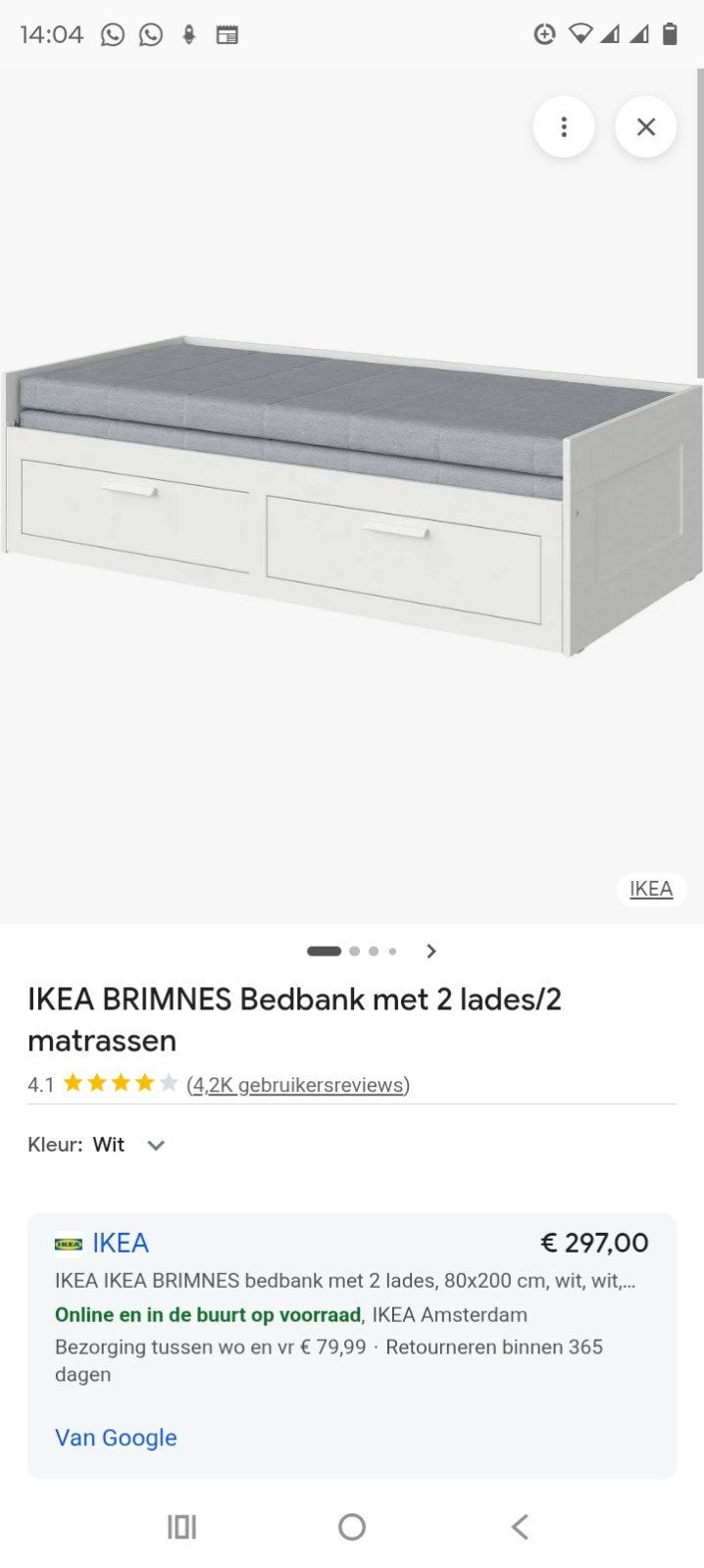 Brimnes bedbank, Huis en Inrichting, Slaapkamer | Bedden, Gebruikt, 90 cm, Eenpersoons, Wit