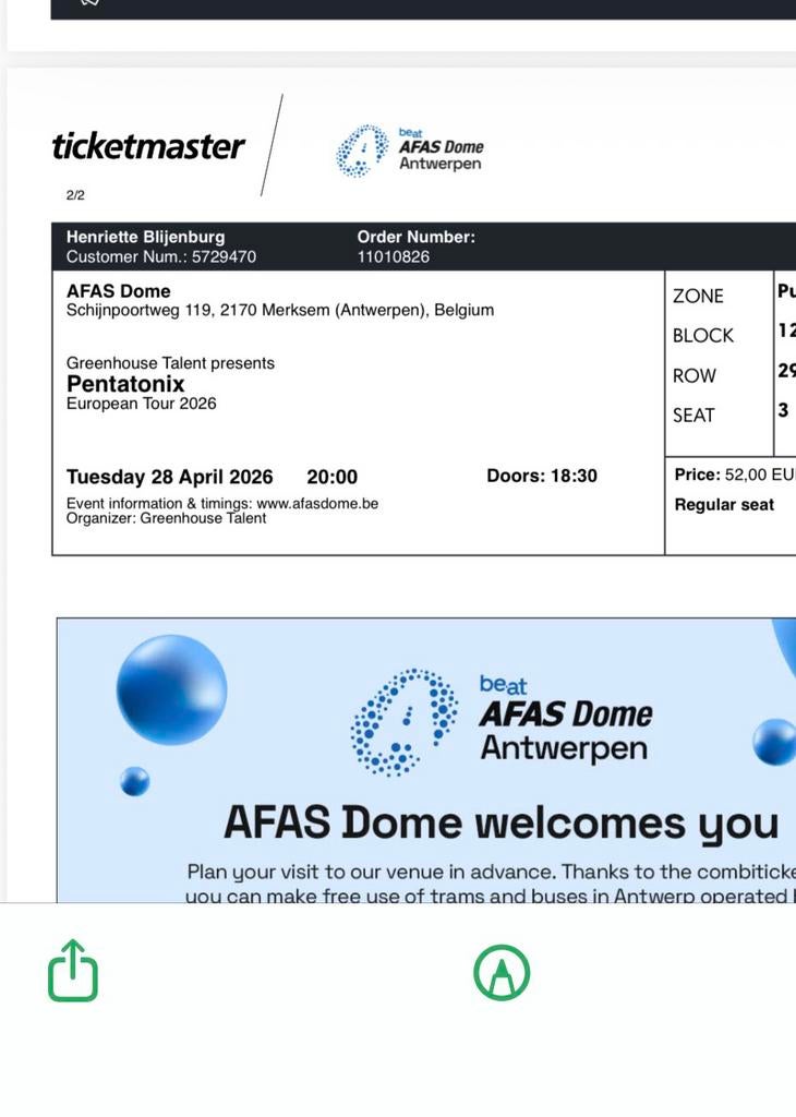 Pentatonix, vanavond AFAS antwerpen, 2 zitplaatsen, Twee personen