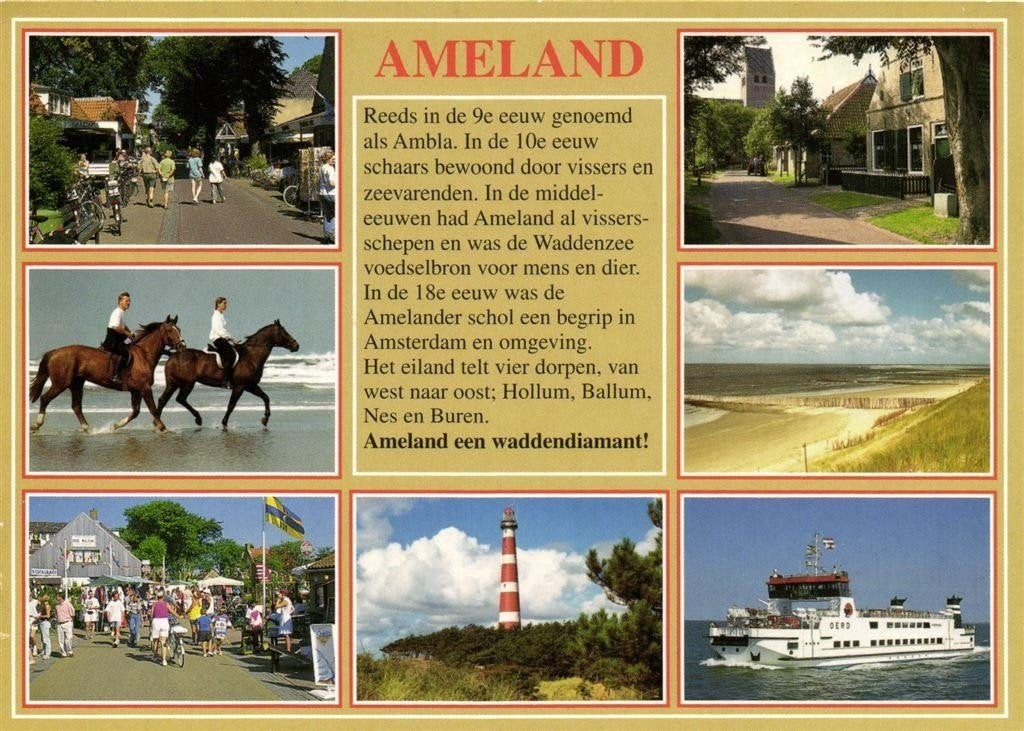 Ameland - 7 afb o.a. dorpen vuurtoren - gelopen, Ophalen of Verzenden, 1980 tot heden, Gelopen, Friesland