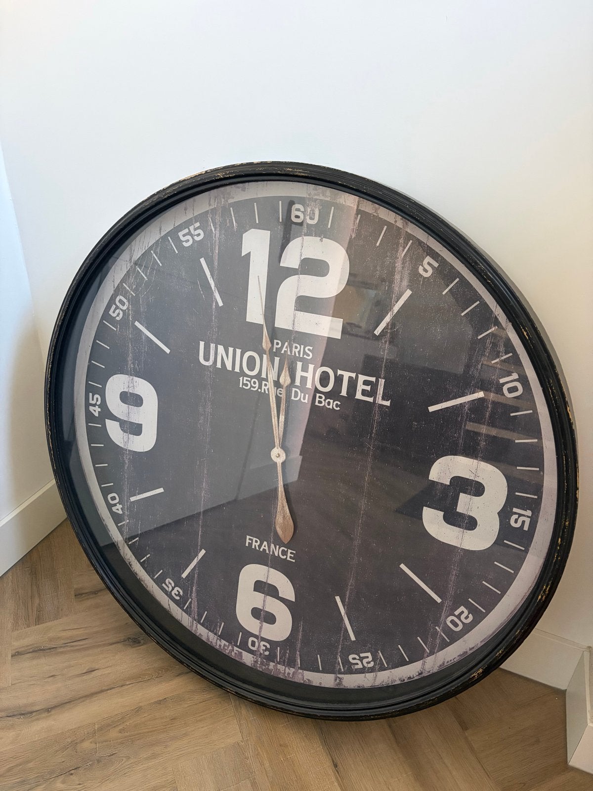 Teab Grote Wandklok 'Union Hotel Paris' - Vintage Stijl, Ophalen, Vintage, Analoog, Zwart