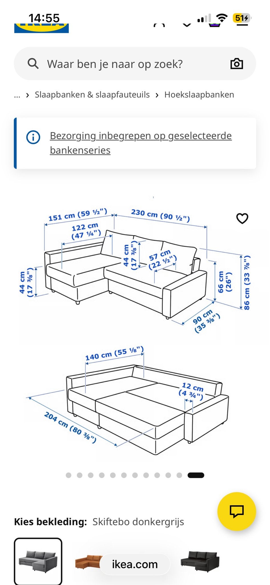 IKEA FRIHETEN Hoekbank met slaapfunctie - Skiftebo donkergri, Ophalen, Tweepersoons, Zo goed als nieuw, Overige maten