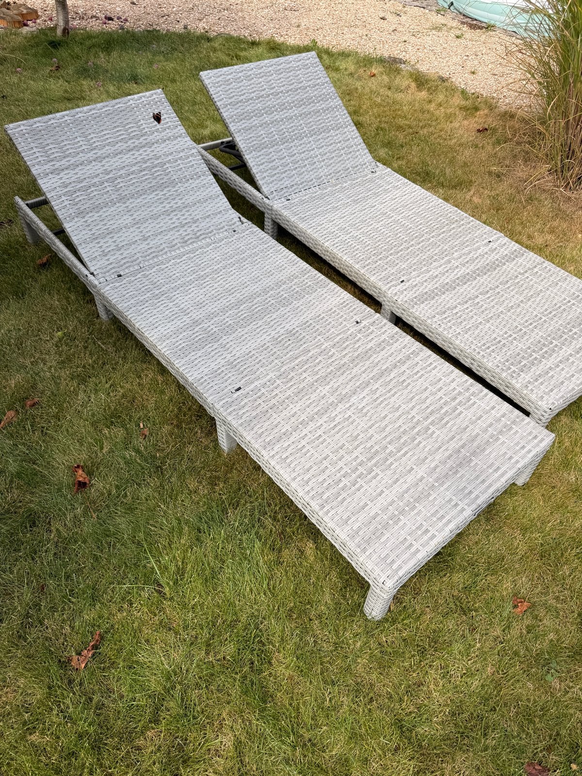 2x Tectake ligbedden wicker verstelbaar grijs, Ophalen, Gebruikt, Wicker, Verstelbaar