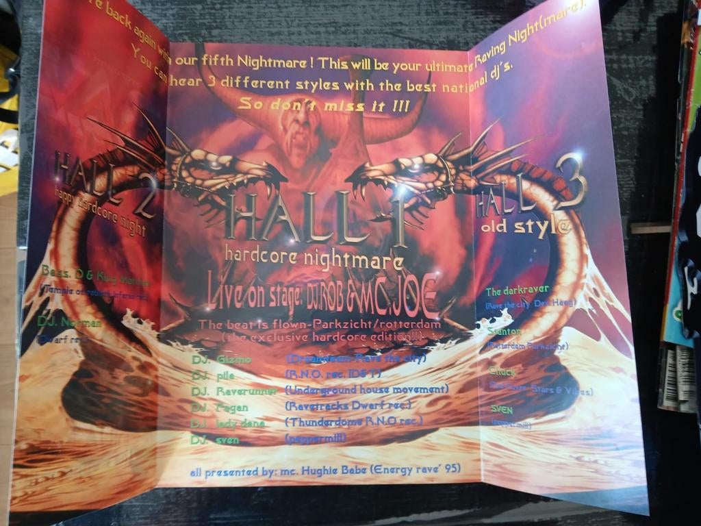 Flyer raving nightmare juni 1996, Gebruikt, A4 of kleiner, Rechthoekig Liggend, Ophalen of Verzenden