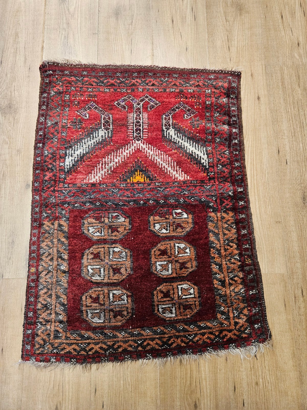 Vintage handgeknoopt oosters tapijt antiek 95x70