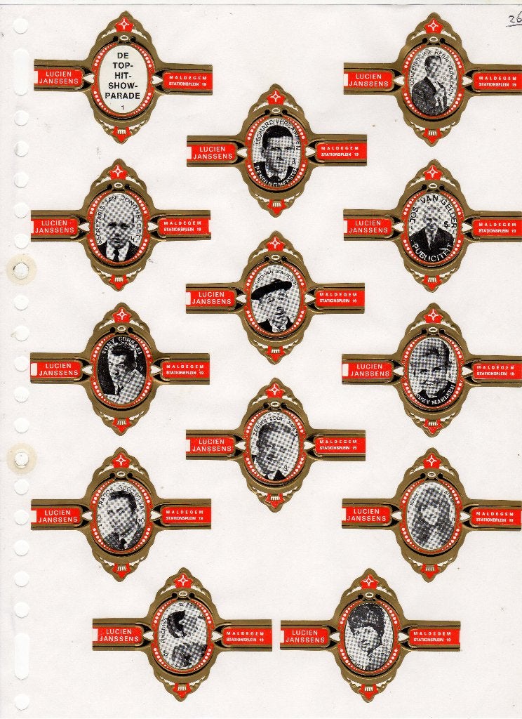 Lucien Janssens ovaal met punten Top Hit parade rood, Ophalen of Verzenden, Zo goed als nieuw, Sigarenbandjes