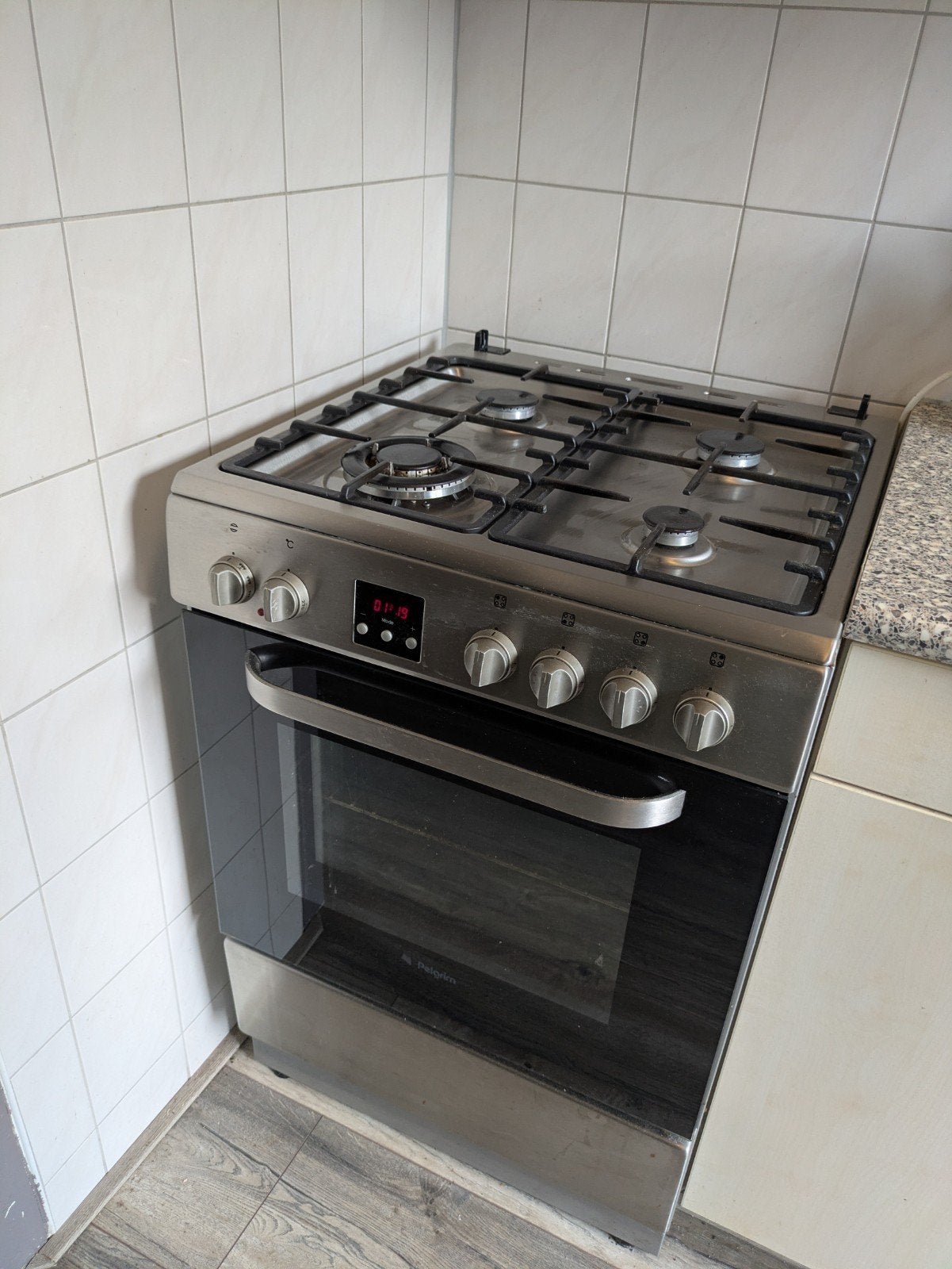4-pits gasfornuis met elektrische oven en afzuigkap, Ophalen, Gebruikt, 60 cm of meer, 4 kookzones