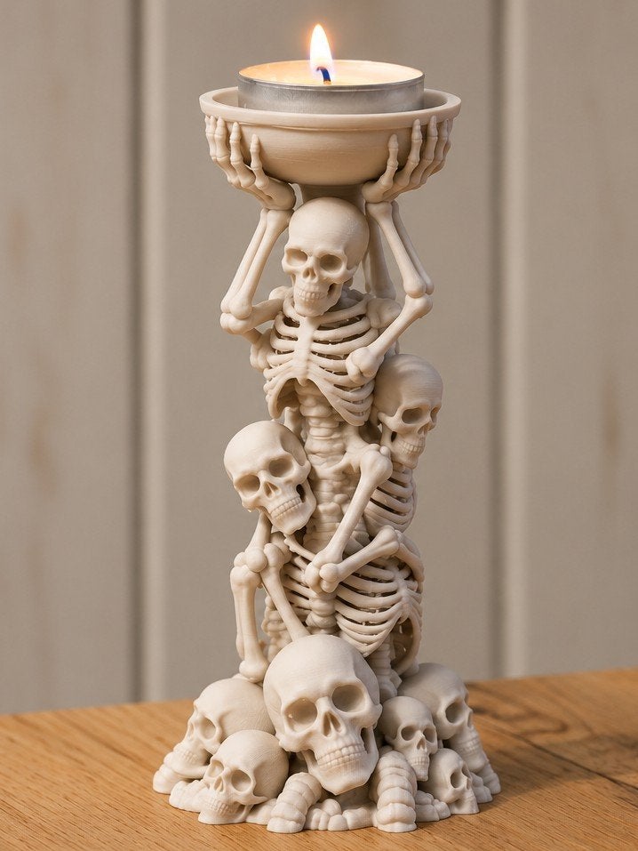 Unieke Skeleton Kaarsenhouder - Halloween Decoratie, Overige materialen, Waxinelichthouder, Nieuw, Ophalen of Verzenden