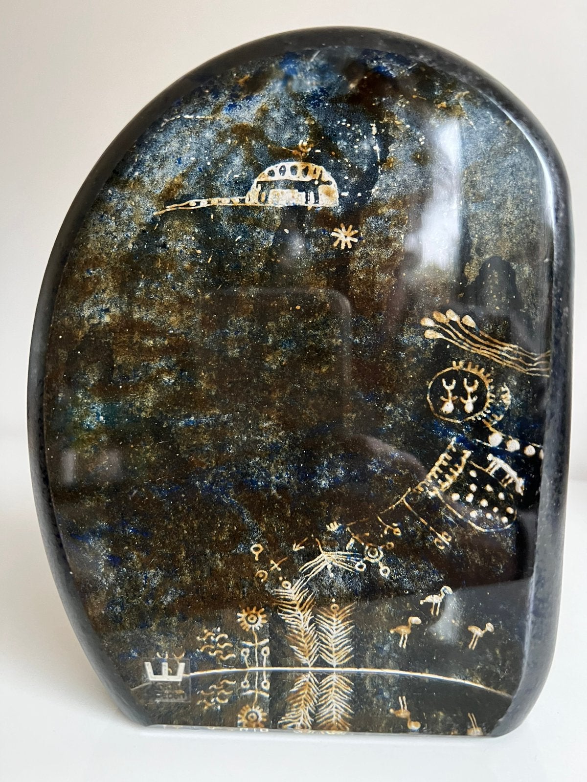 Kosta Boda XL Geetst Primitief Glasblok Rotstekening Warff, Antiek en Kunst, Ophalen of Verzenden, Object, Glas