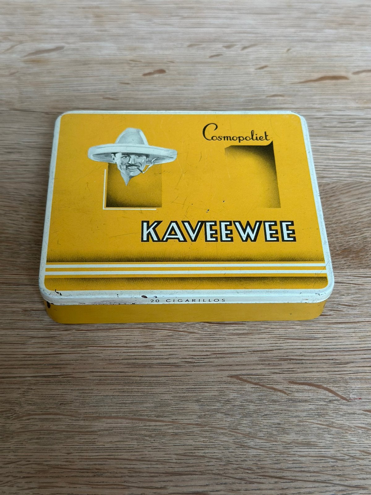 Vintage sigarenblik Kaveewee cosmopoliet, Verzamelen, Ophalen of Verzenden, Gebruikt, Overige