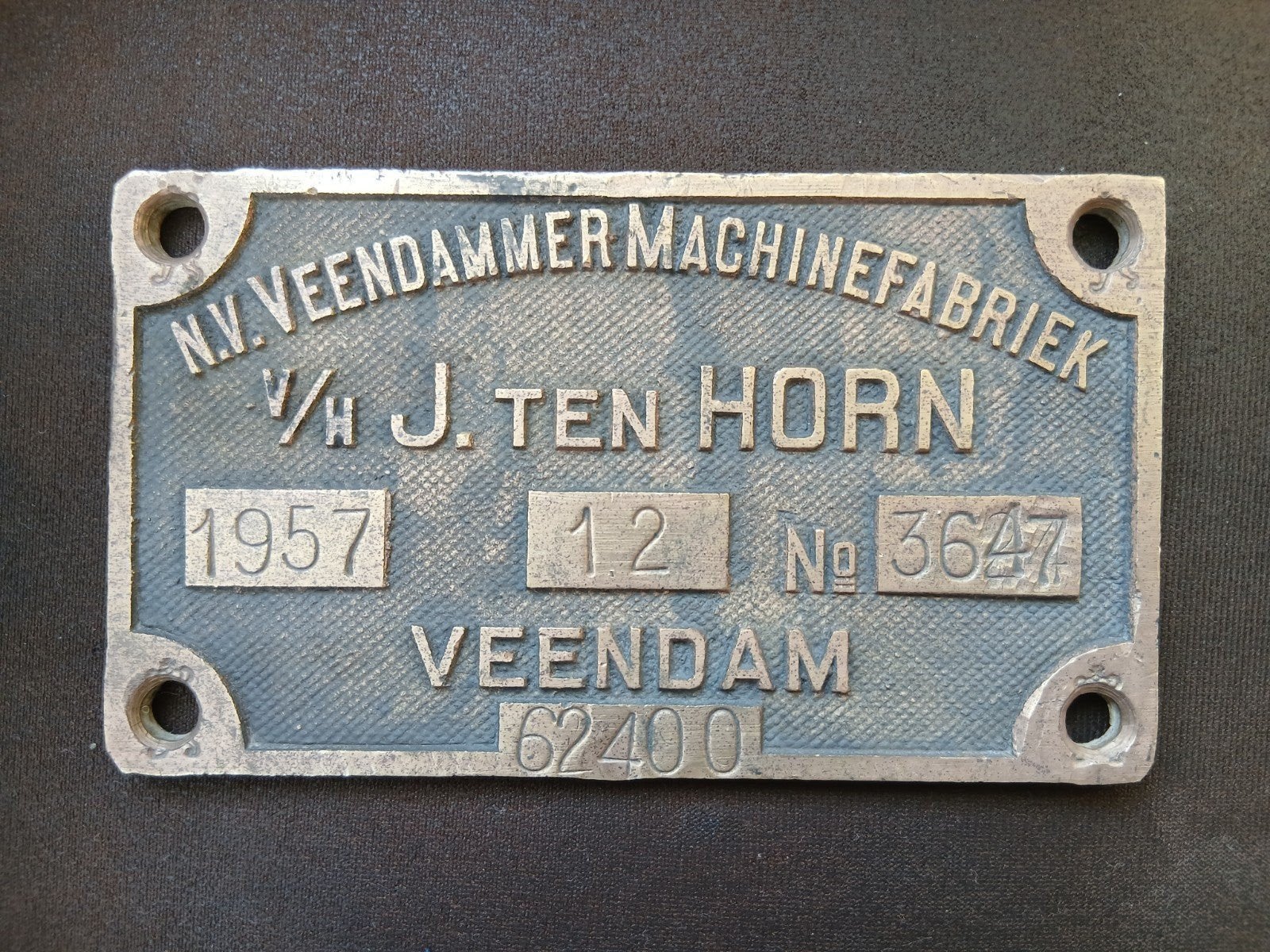 Brons Ketelplaat bouwplaat machinefabriek Ten Horn Veendam, Ophalen of Verzenden