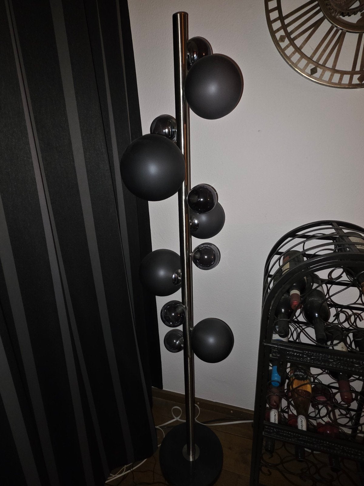 Moderne Satellietbol Vloerlamp - Zwart/Chroom, Ophalen, Gebruikt, E14 (klein), Glas