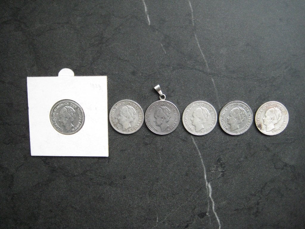 6 x zilveren 1/2 guldens, ½ gulden, Zilver, Ophalen of Verzenden, Koningin Wilhelmina