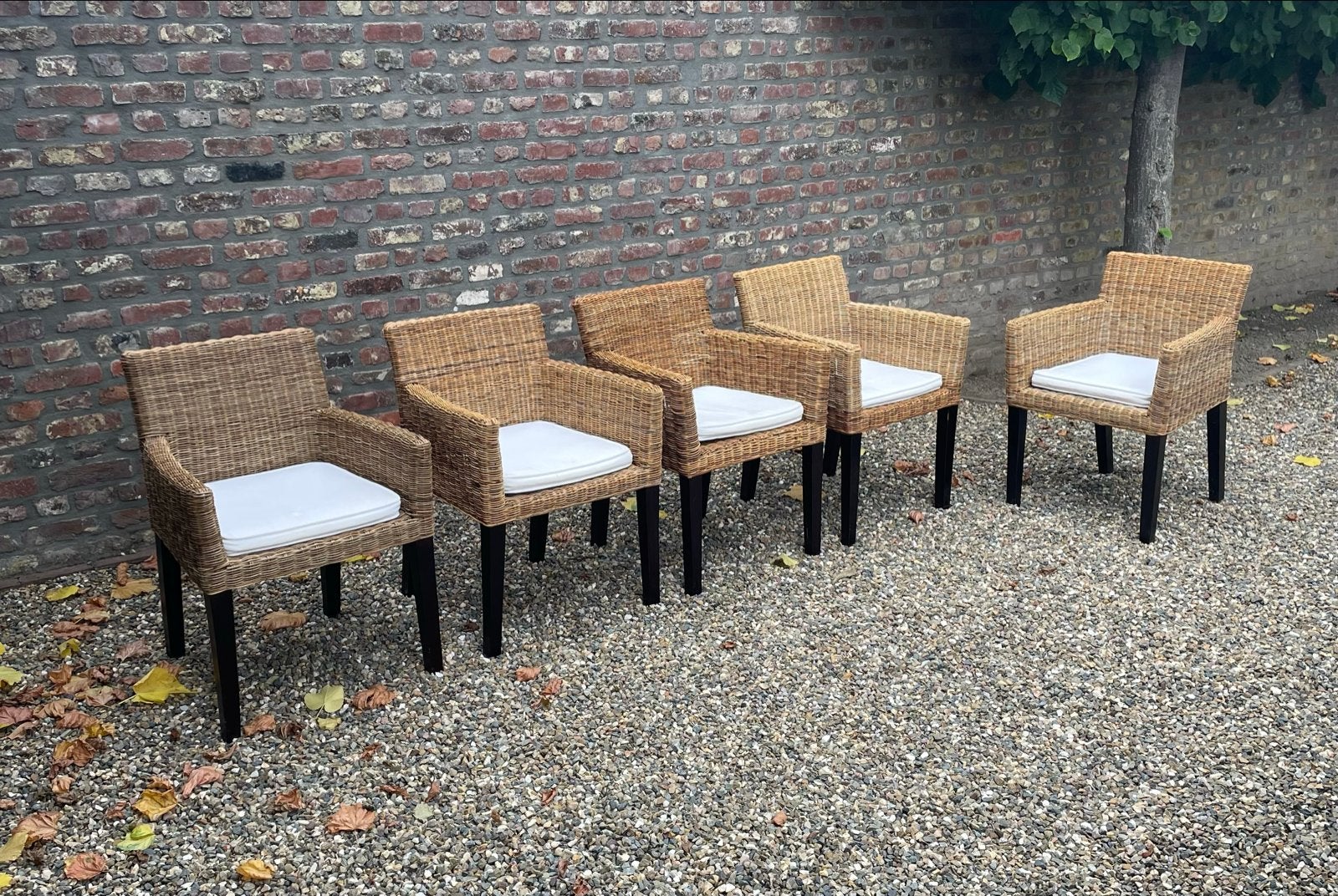 5 rieten eetkamerstoelen Rivièra Maison, Huis en Inrichting, Ophalen, Gebruikt, Bruin, Riet of Rotan