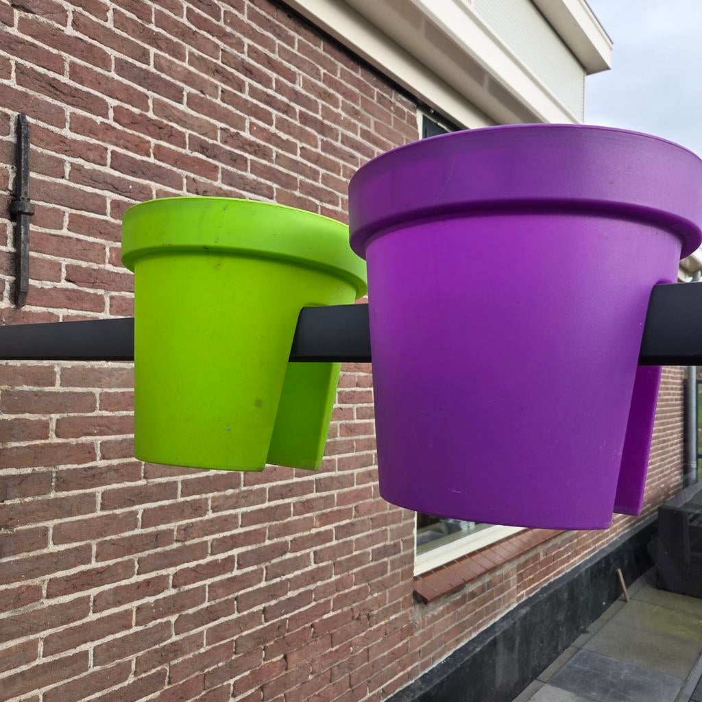 Balkonpot balkon plantenpot bloempot lime paars, Kunststof, Gebruikt, Minder dan 30 cm, Balkon