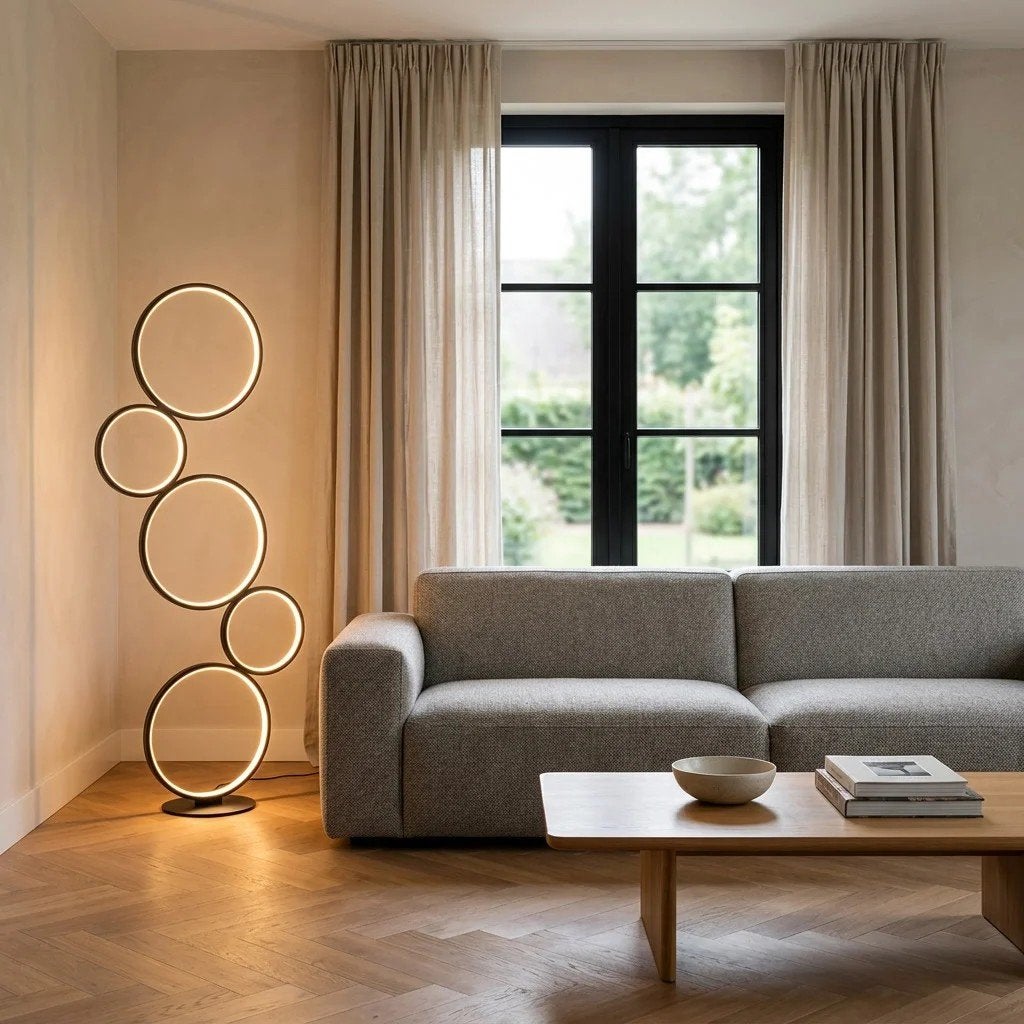 Cirkel vloerlamp LED met dimmer., Ophalen, 100 tot 150 cm, Zo goed als nieuw, Metaal
