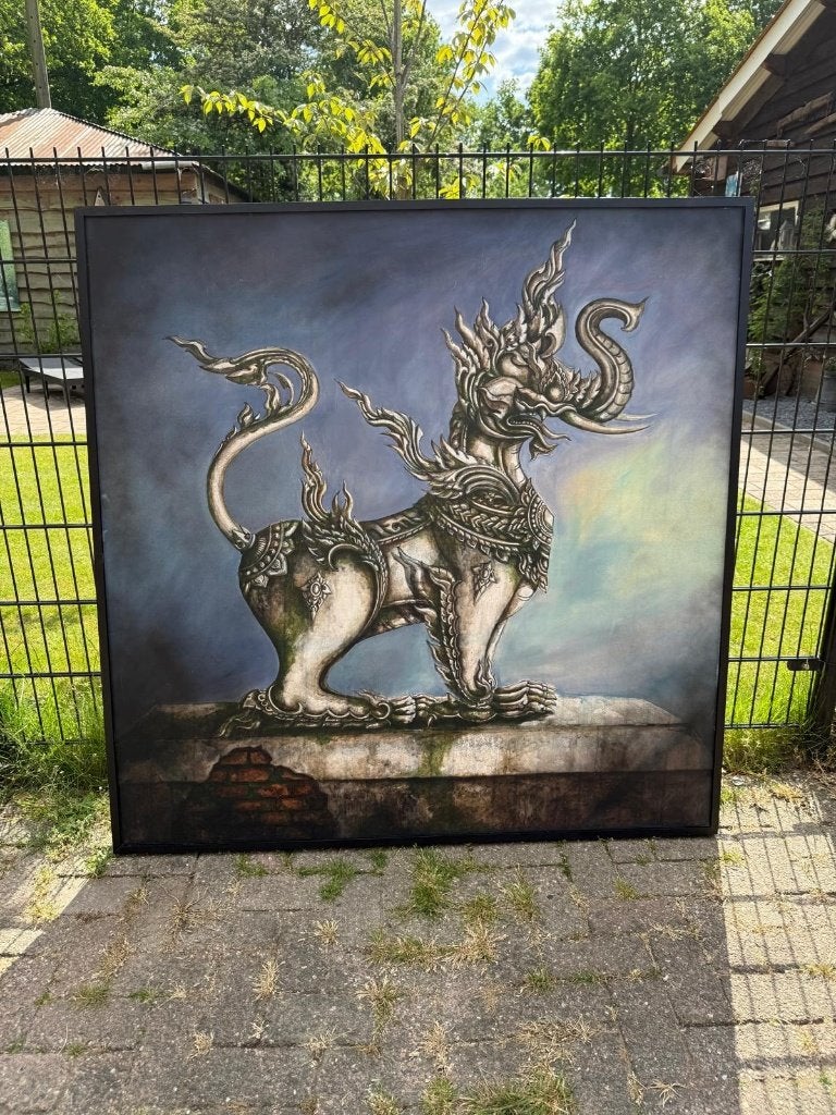 Schilderij gajasimha heroïsche leeuw met olifantenhoofd, Antiek en Kunst, Ophalen, 144 cm