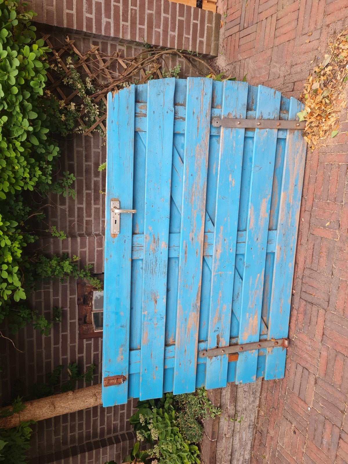 Houten poort (1.80m x 1.17m) met scharnieren en muurankers, Ophalen, Met poort, Gebruikt, Tuinhek