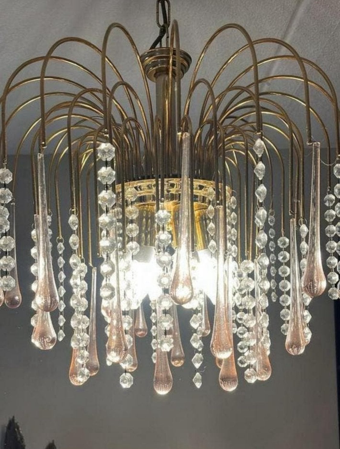 Kroonluchter vintage murano glas kristal hollywood regency, Ophalen of Verzenden, Zo goed als nieuw, Glas