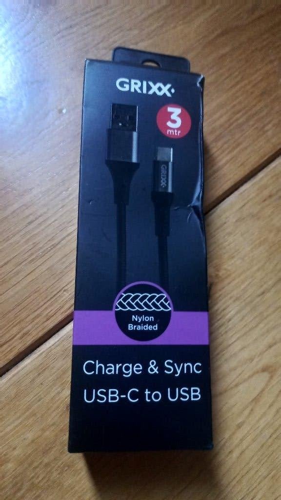 Grixx USB naar USB-C kabel 3m - nieuw, USB-C, Ophalen of Verzenden, Nieuw, Oplaadkabel