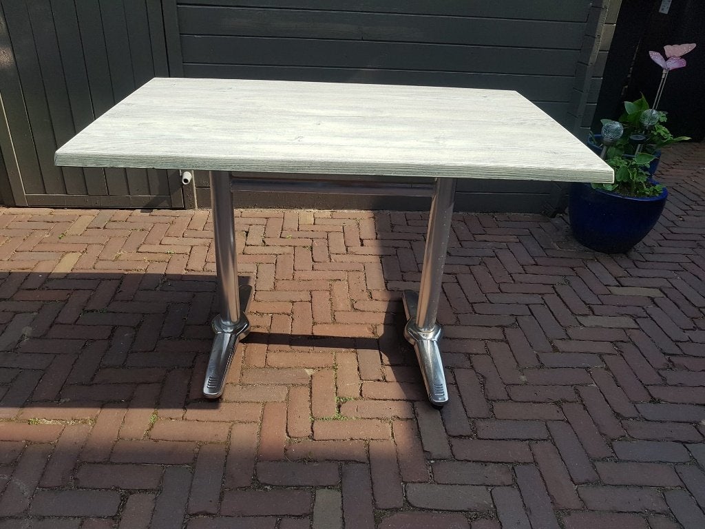 Set van 2 Horeca Terrastafels (110x70 cm) – Werzalit Blad, Ophalen, Zo goed als nieuw, Rechthoekig, Aluminium