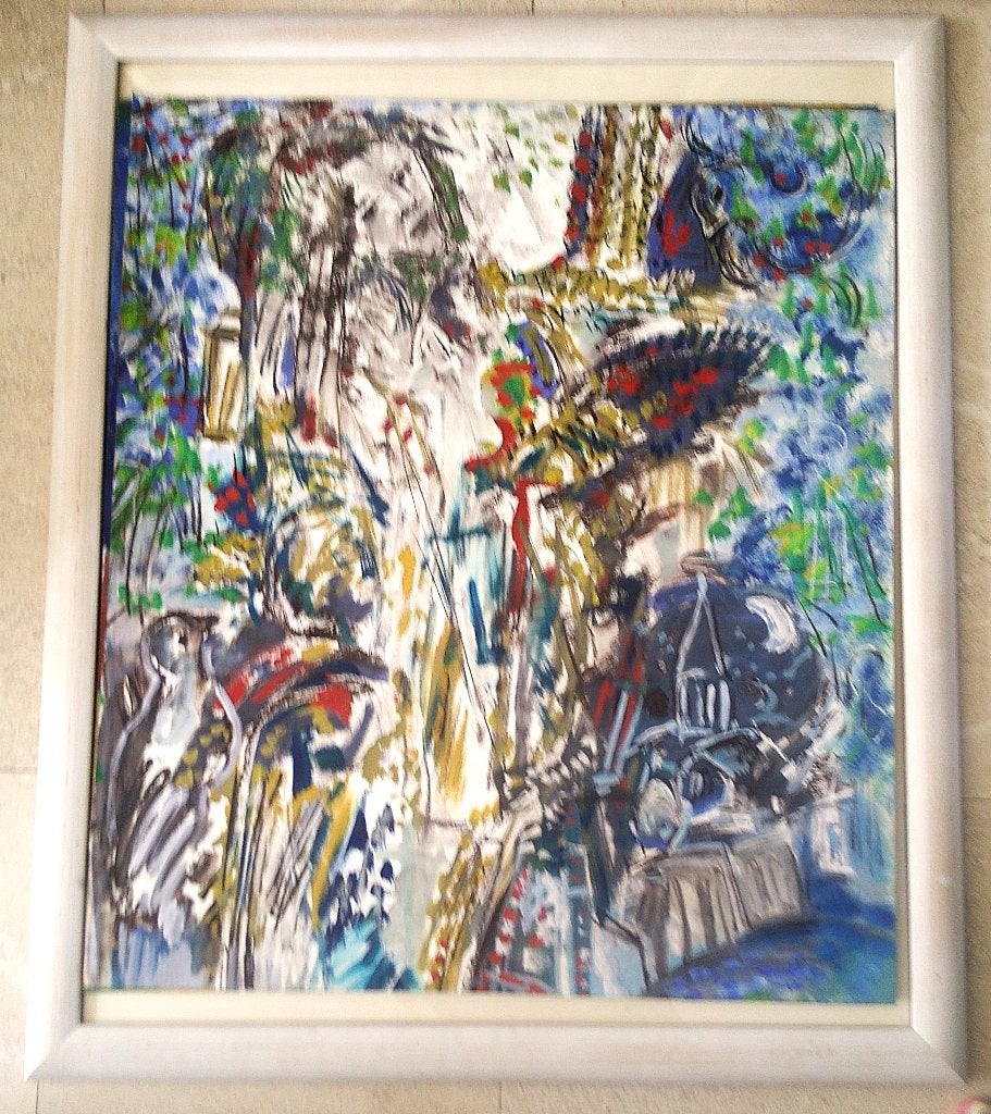 Meisje in abstraherend werk van Jelle Hoogstra (1924-2003), Gouache, Portret of Personen, Expressionistisch, Ophalen of Verzenden