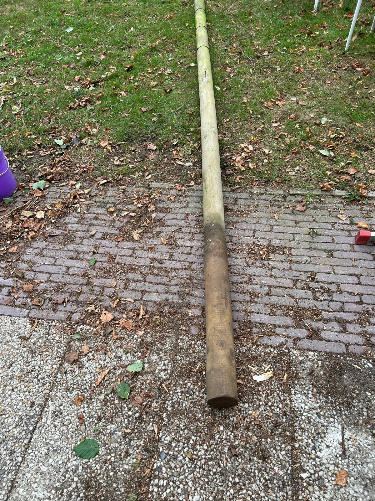 Geïmpregneerde paal, ca. 4 meter lang, Doe-het-zelf en Verbouw, Gebruikt, Overige typen, Overige houtsoorten, Ophalen