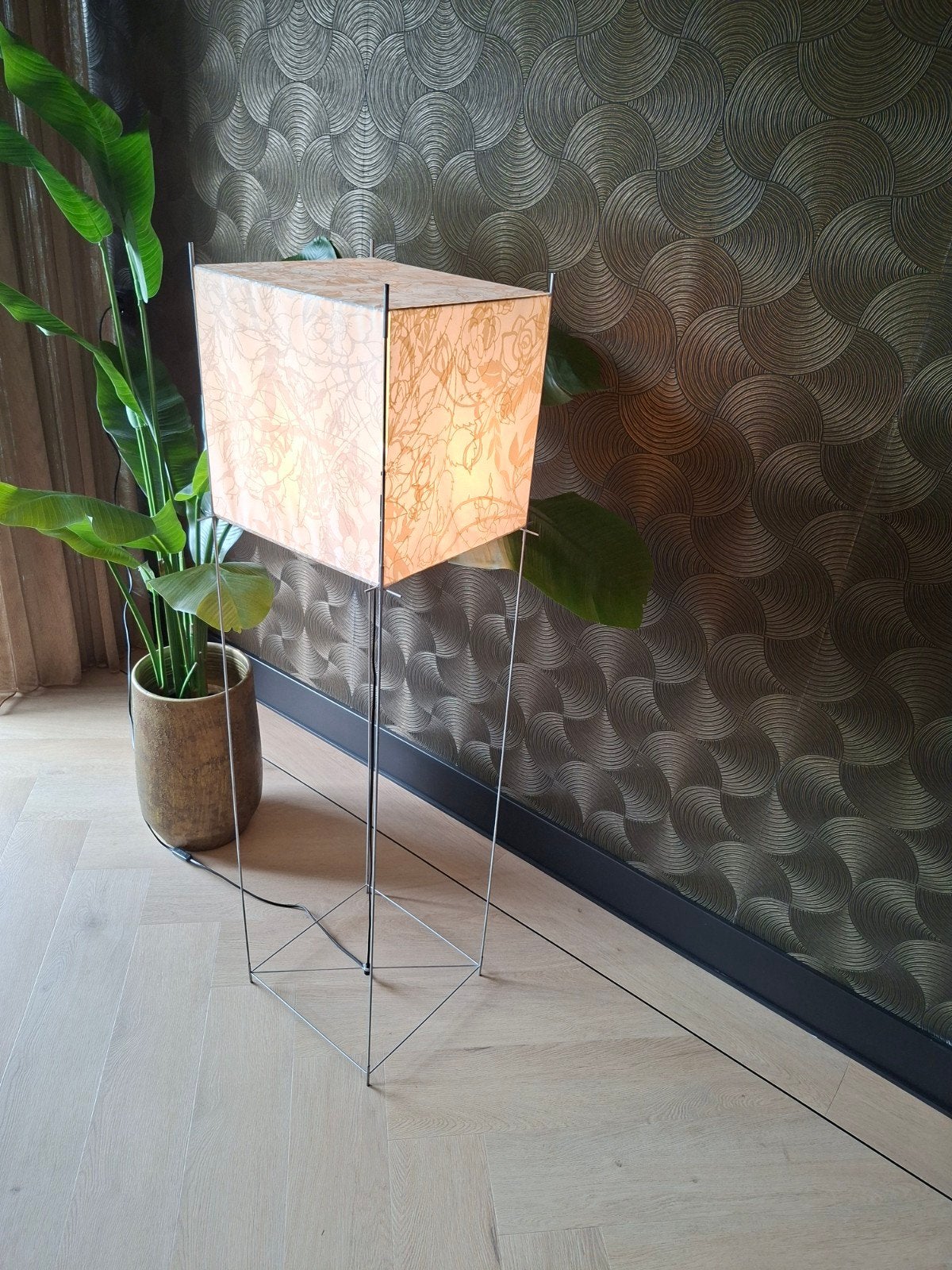 Lotek Classic staande lamp - 2 hoogtes, beige/goud, Huis en Inrichting, Ophalen of Verzenden, Zo goed als nieuw, Textiel, 100 tot 150 cm