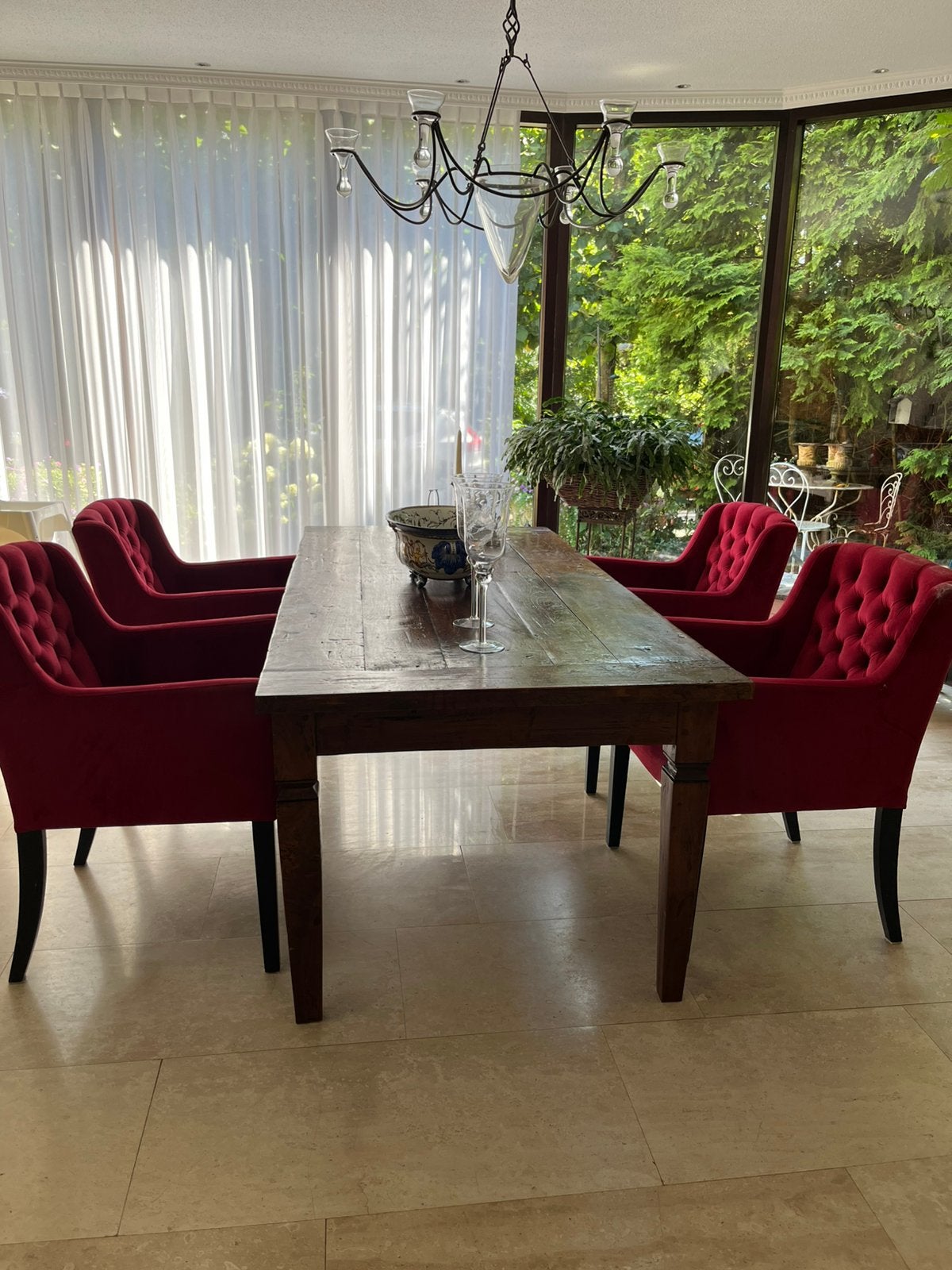4 Eetkamerstoelen rood velvet, Huis en Inrichting, Stoelen, Ophalen, Vier, Stof, Rood
