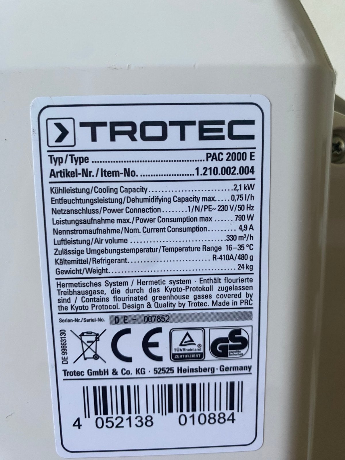 Air conditioner, Ophalen, Minder dan 60 m³, 3 snelheden of meer, Zo goed als nieuw