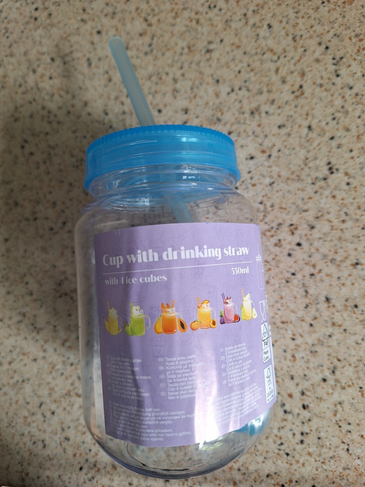 Nieuwe plastic beker met ijsklontjes en rietje!, Overige typen, Ophalen of Verzenden, Nieuw, Kunststof
